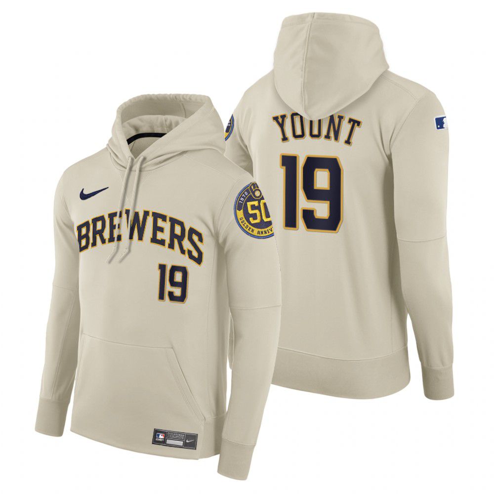 Men Milwaukee Brewers #19 Yount cream home hoodie 2021 MLB Nike Jerseys